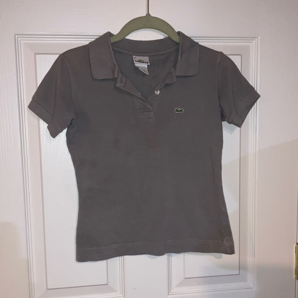 Lacoste Crop Polo Sage Green Cotton Womens sz 34 * IMPERFECTIONS *
